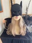 Black Batman Halloween Mask Cape Costume Adult Child Sz Small 35" Long Vintage