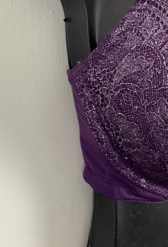 Front Close Boost Plunge Bra Nylon PURPLE LACE Cacique Lane Bryant New - Picture 4 of 12