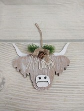 New Highland Cow Head Wood Christmas Tree Ornament Decor Western Country Farm