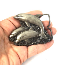 Vintage 1978 Bergamot Brass Works Belt Silver Color Buckle Dolphins USA
