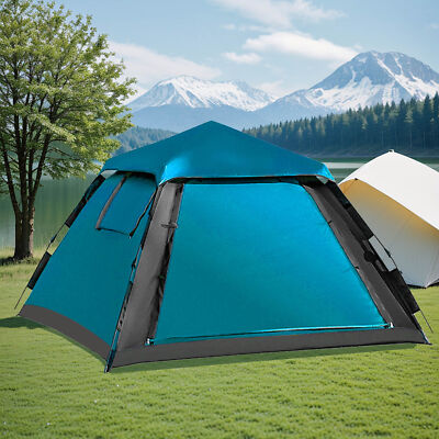 3-4 Person Full Automatic Pop up Tent for Family Camping Hiking Waterproof Blue
