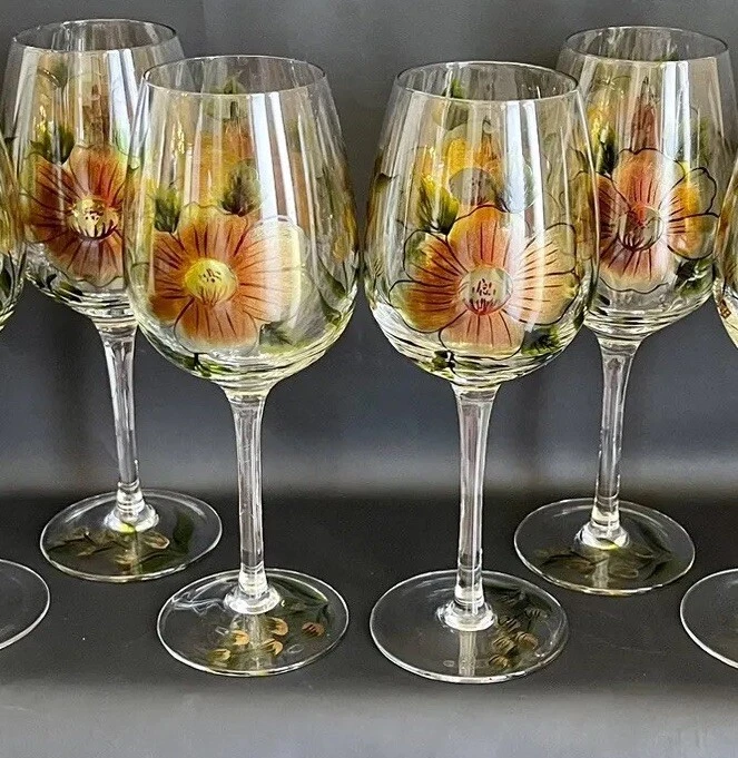 Painted Floral Wine Glass