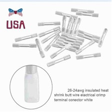 26-24AWG Heat Shrink Butt Wire Connectors Seal Crimp Terminals White 50/100PCS