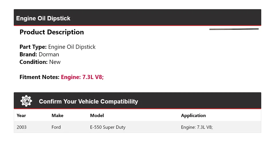 For 2003 Ford E-550 Super Duty 7.3L V8  Dorman Engine Oil Dipstick - Image 2 of 4