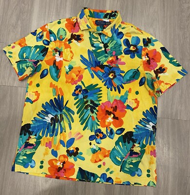 POLO RALPH LAUREN / アロハシャツ/XL/コットン/IDG/花柄 Polo Ralph Lauren Mens Button Shirt XL Classic Fit Floral Trippy