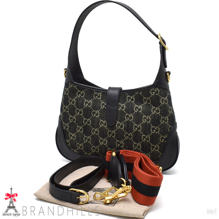 Gucci Handbag Women Jackie 1961 Small GG Denim Leather Black Gucci Handbag Women Jackie 1961 Small GG Denim Leather Black