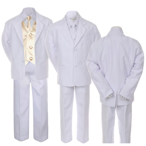 7pc Boy Baby Kid Teen Formal Wedding White Suit Tuxedo Extra Vest Necktie sz S-8 - Picture 17 of 23