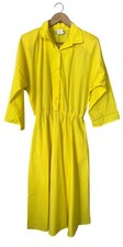 Vintage 80s 90s Vicki Wayne’s Bright Yellow Midi Shirt Dress Size 12 USA Made