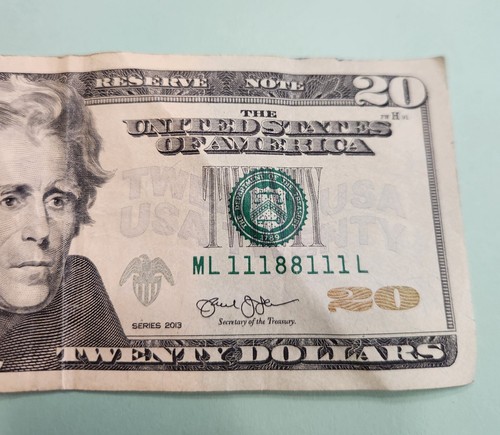 $20 Bill - Palindrome 11188111 Extremely Cool 99.47% Circulated 2013 - Picture 6 of 7