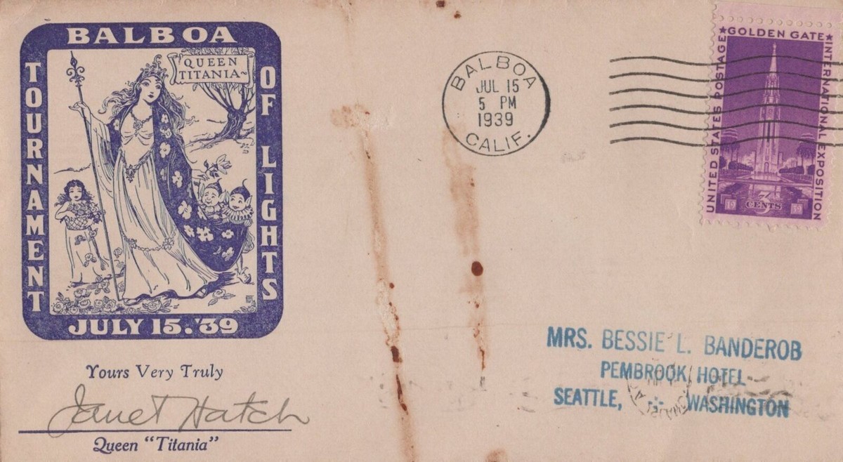 ZAYIX US Cover 1939 Balboa Tournament of Lights Autographed by