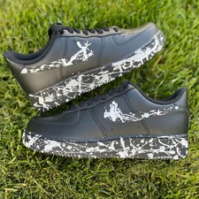 Air Force 1 One Custom Black Shoes White Line Sneakers Splatter Mens Womens Kids