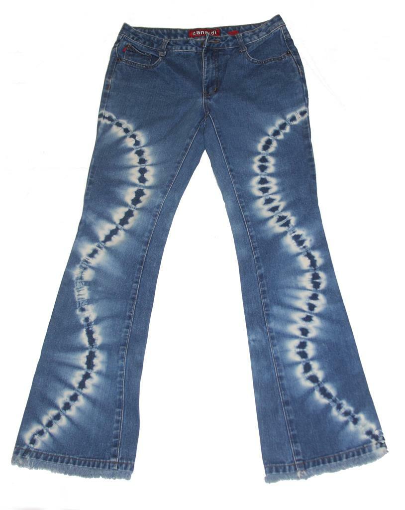 VTG Zana Di Tie Dye Fringed Bottom Bell Bottom Med Blue
