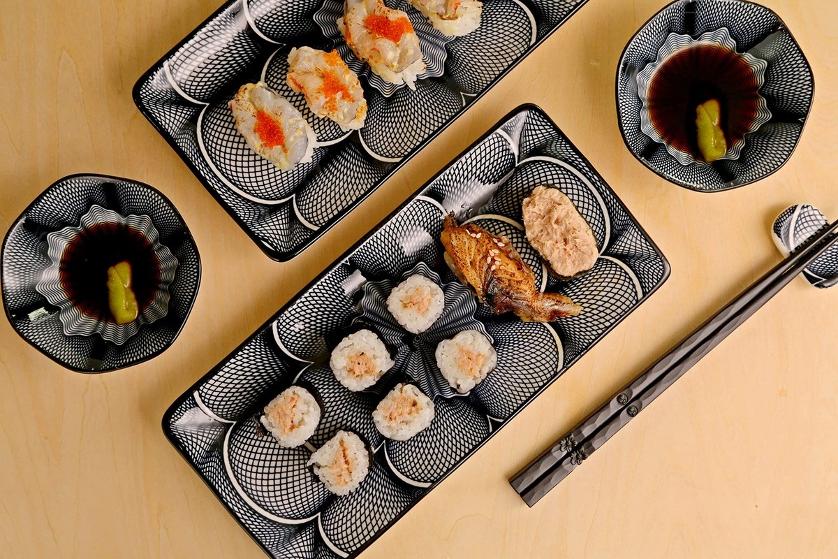 Sushi Plate Set 8-Piece Japanese Ceramic Rectangular Dishes