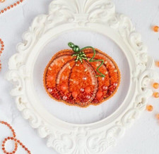 DIY Jewelry Making Beading kit Pumpkin Brooch Bead Embroidery Pin Needlepoint