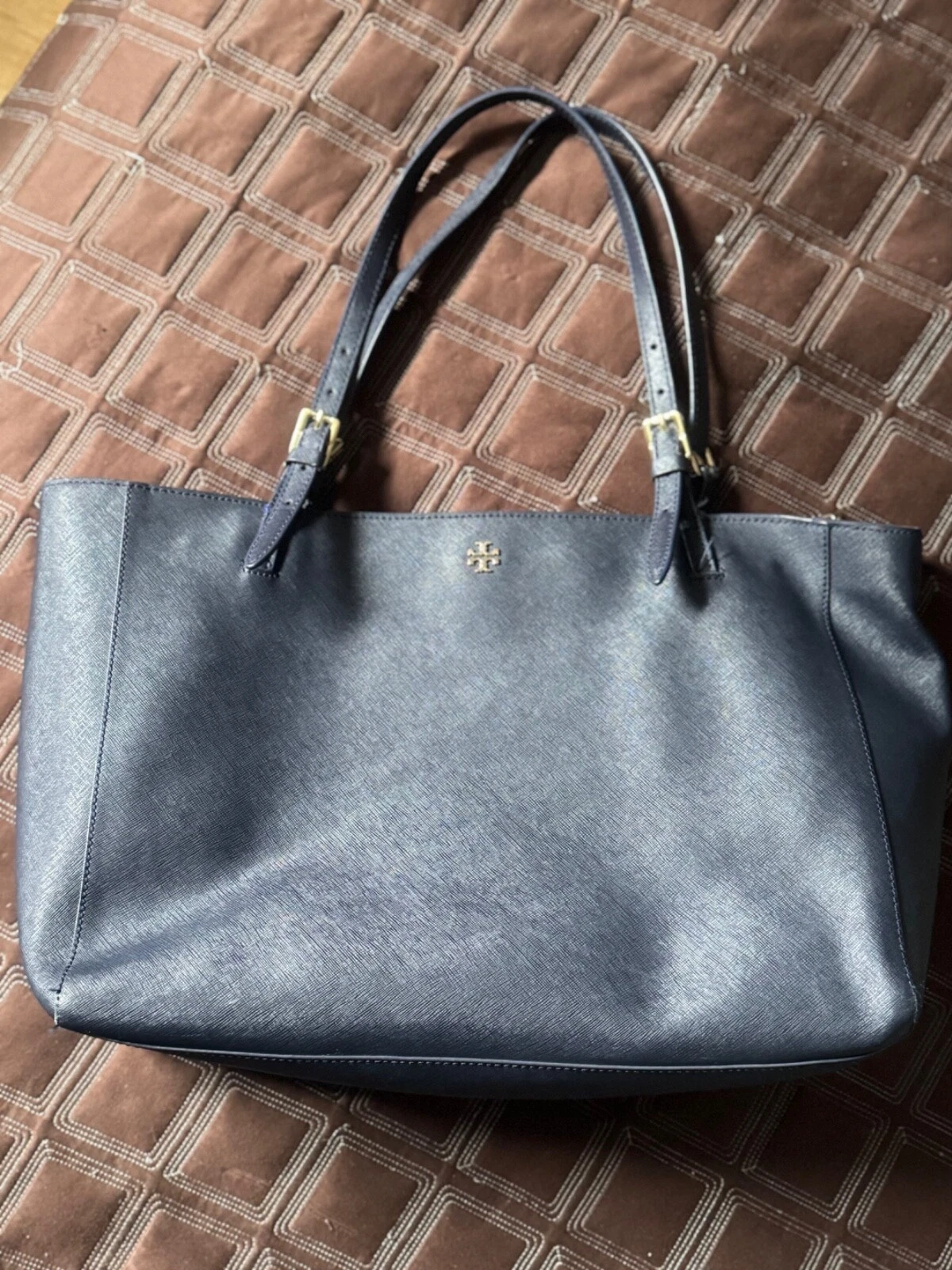 TORY BURCH Borsa grande astrale BLU stampa saffiano borsa da lavoro laptop 15”x11”x6”