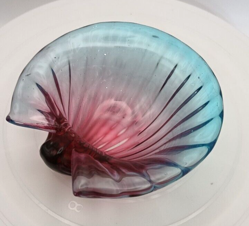 PORTACENERE VINTAGE ITALIANO MURANO A COSTINE CONCHIGLIA 6" ROSSO/BLU ALFREDO BARBINI c1950 g - Foto 4 di 8