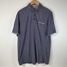 Johnston Murphy Button Down Polo Shirt Striped Blue Mens Large L