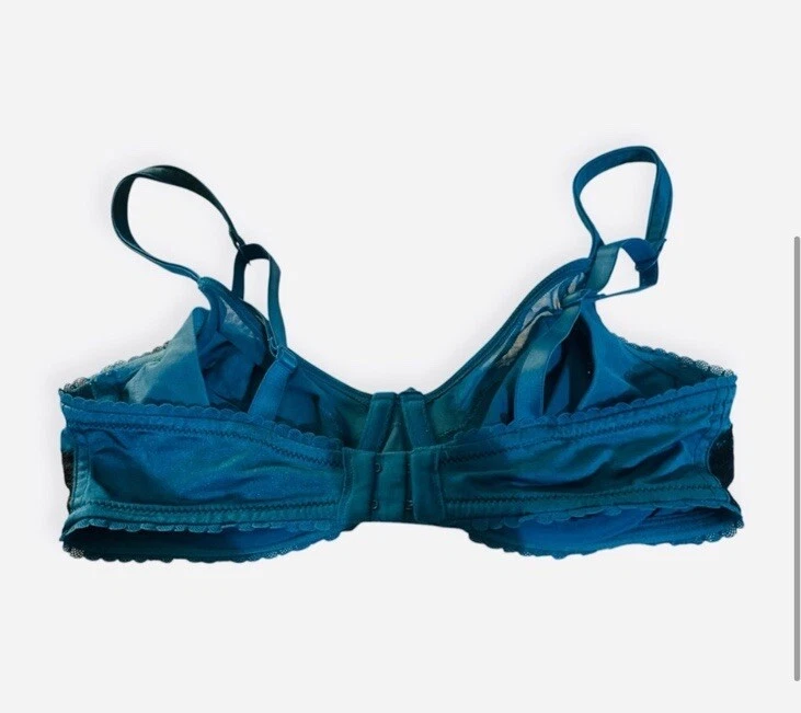 Jezebel Teal Underwire bra with Black Lace Overlay, Size 34D, Excellent Cond - Image 3 of 4