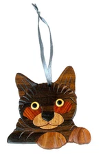 Cat - Double-sided Wood Intarsia Christmas Tree Ornament - Family Pet theme
