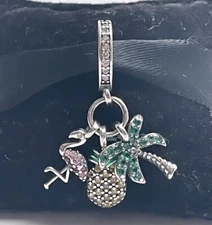 Colorful Flamingo, Pineapple, Palm Tree Summertime Sterling Silver Charm