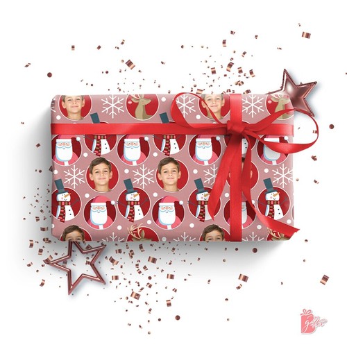Personalized Christmas Gift Wrapping Paper w/ Photo Face Cut Snowflake Gift Wrap - Picture 11 of 12