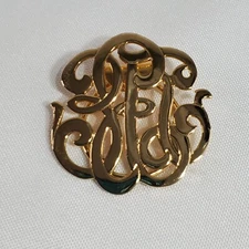 Vintage Jeri-Lou Gold-Tone Monogrammed Folding Scarf Clip 1.5 inches
