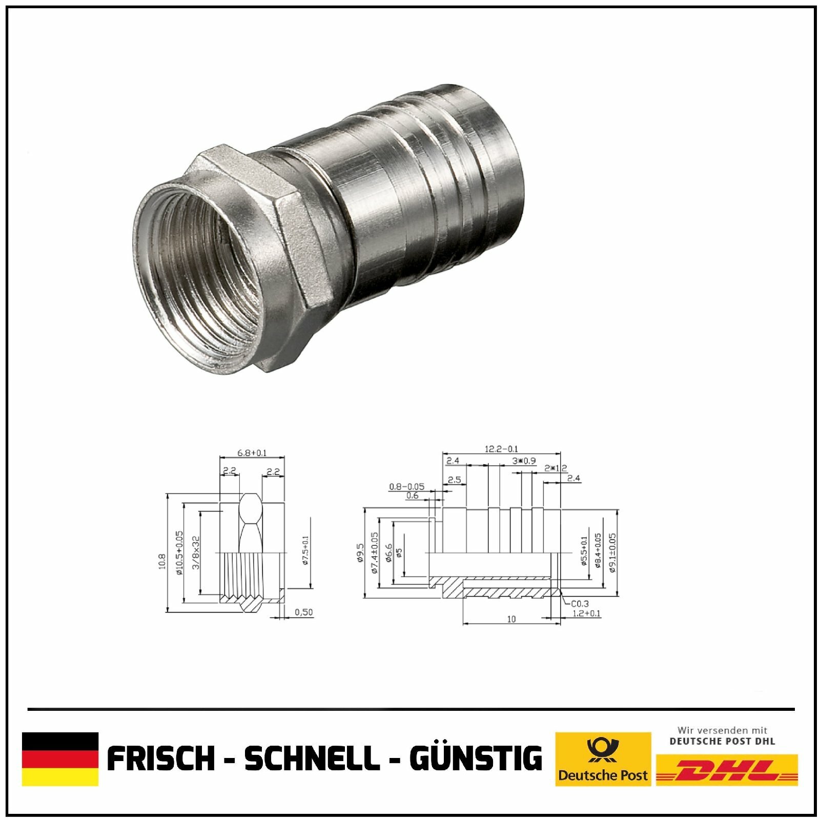 Thumbnail - F-stecker Crimp F-stecker 8,0 Mm, Sat-stecker Für Koaxialkabel,