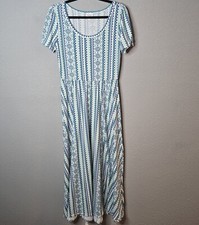 Lularoe Ana Maxi Dress Size Small Short Sleeve Fit & Flare Green Blue Shirt Fall