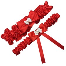 Satin Bridal Garter Set Wedding Garters for Bride Leg Prom Garter Red