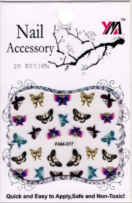 Nail Art 3D Decal Stickers - Butterflies w/Gold Accents Ships from U.S. FAM-317