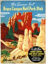 Vintage Illustrated Travel Poster CANVAS PRINT Bryce Canyon Utah A3