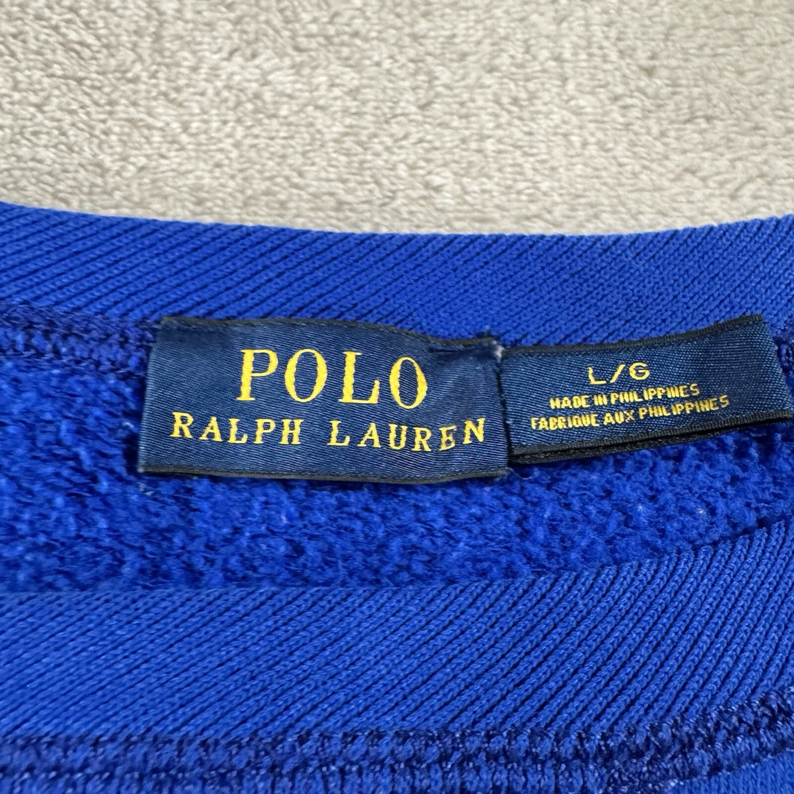 Polo Ralph Lauren felpa donna L blu pullover punto V pony retrò anni 60