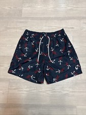 POLO Ralph Lauren Mens Sz MEDIUM Swim Trunks Lined Nautical Navy Blue Anchors