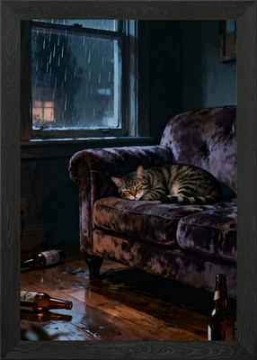 Katze Nickerchen auf Samt Couch gerahmtes Wandbild Poster Leinwanddruck Bild