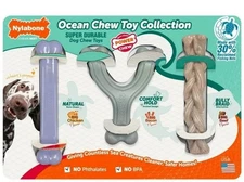 Nylabone Power Dog Ocean Chew Toys Super Durable Arched Bone Bully Braid 3 Pack
