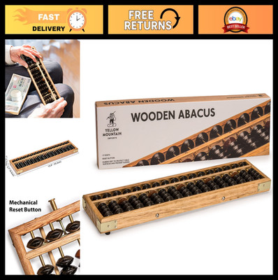 Vintage Wooden Abacus 13.9'' - 17 Column Soroban Calculator with Reset Button