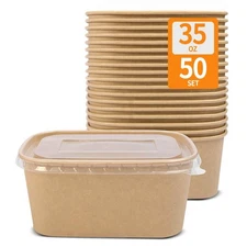 50 Pack 35 oz Food Containers with Lids, Microwavable and Freezer Use, 50 Bow...