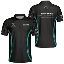 Custom Name - Men's Mercedees Logo Team F1 Polo Shirt Gift - All Size