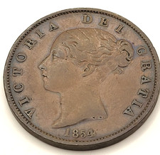 1854 Great Britain Half Penny Victoria Young Head Bronze Coin 9.4g