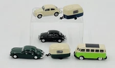 Model Power Minis Malibu 1/87 Jaguar Volkswagen Beetle Trailer 2" Lot Of 6