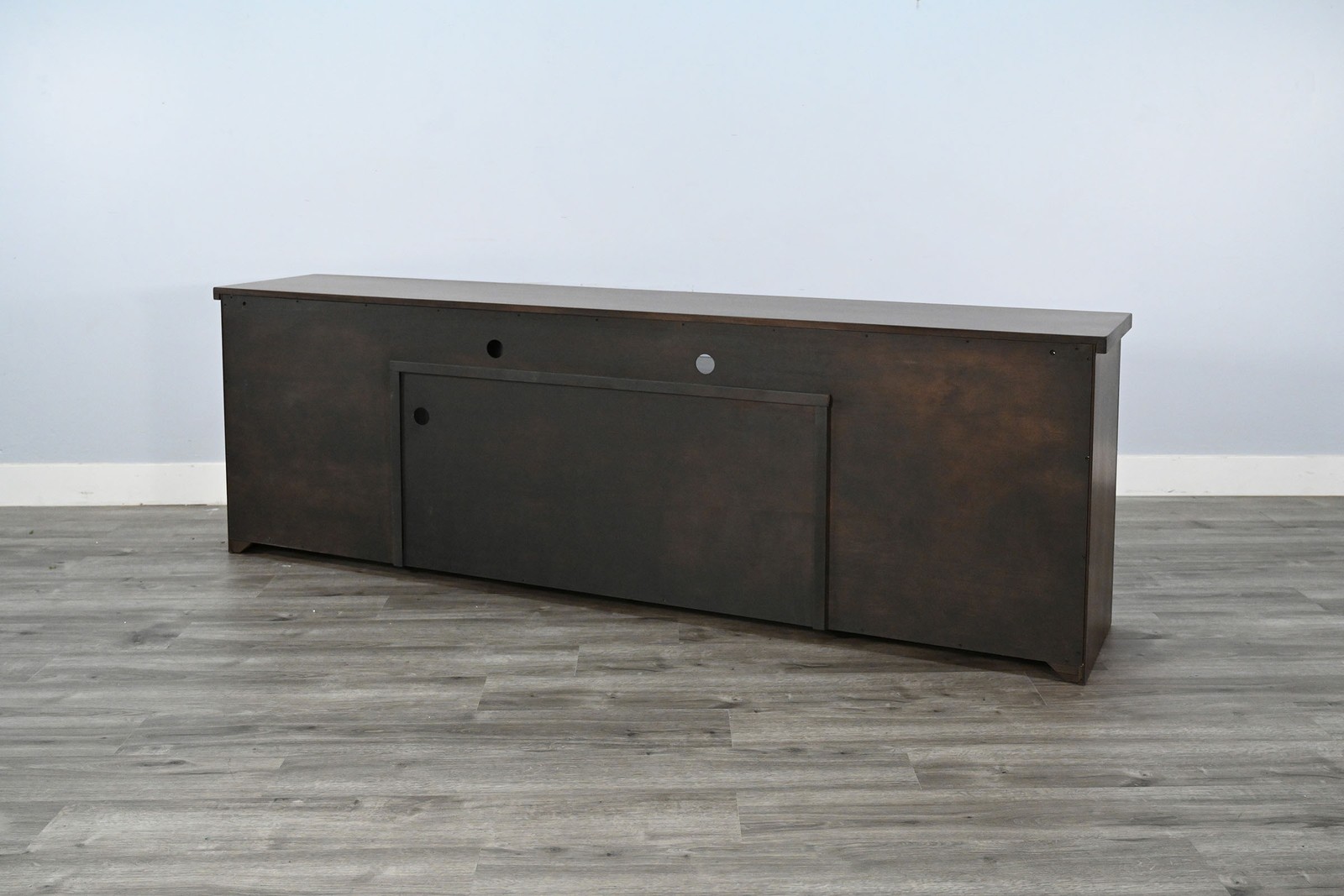 Sunny Designs 98-Inch Wide TV Stand with Glass Cabinet Doors and Open Shelving