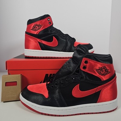 Nike Air Jordan 1 High 'Satin Bred' Red Black Sneakers FD4810 061 Women s 9.5