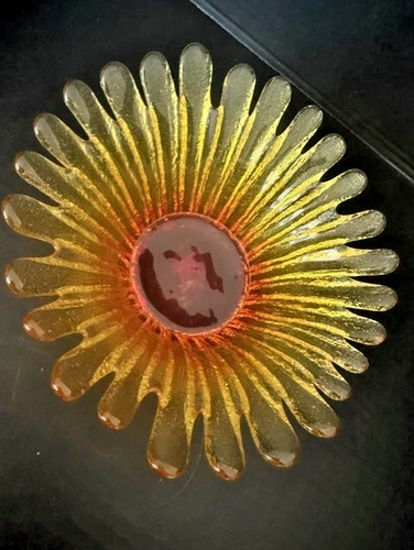 BLENKO VINTAGE OMBRÉ BURNT ORANGE DAISY SUNFLOWER GLASS  BOWL W/STICKER!-7”