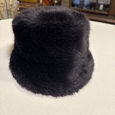 Vintage BETMAR NEW YORK Black Faux Fur Bucket Style Hat 25" M Size 8