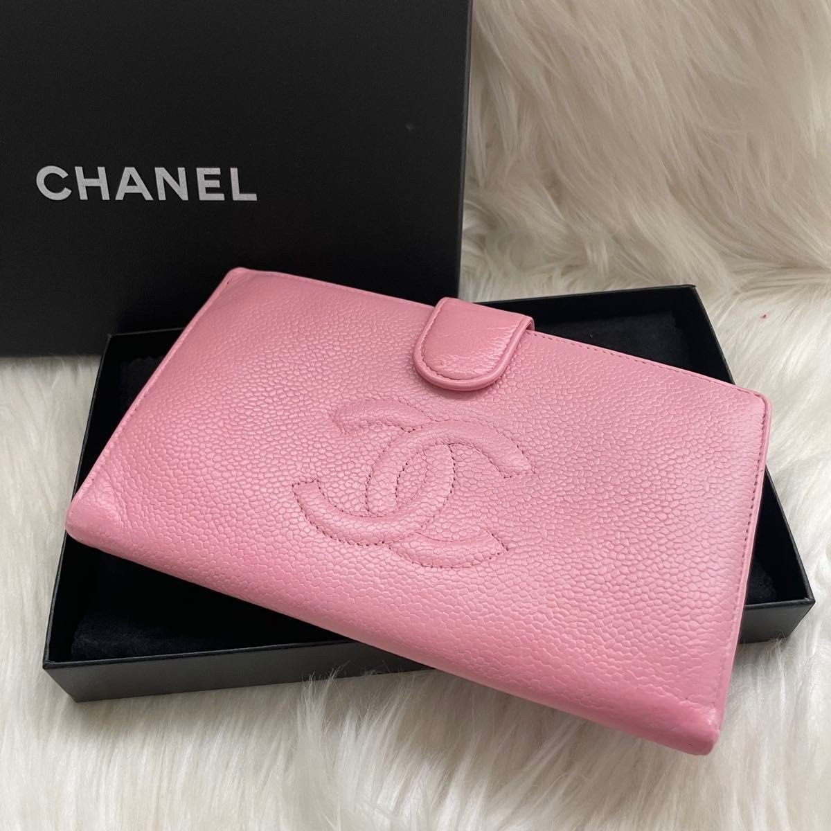 CHANEL Pink Caviar Leather Long Wallet with Coco Mark PW779156