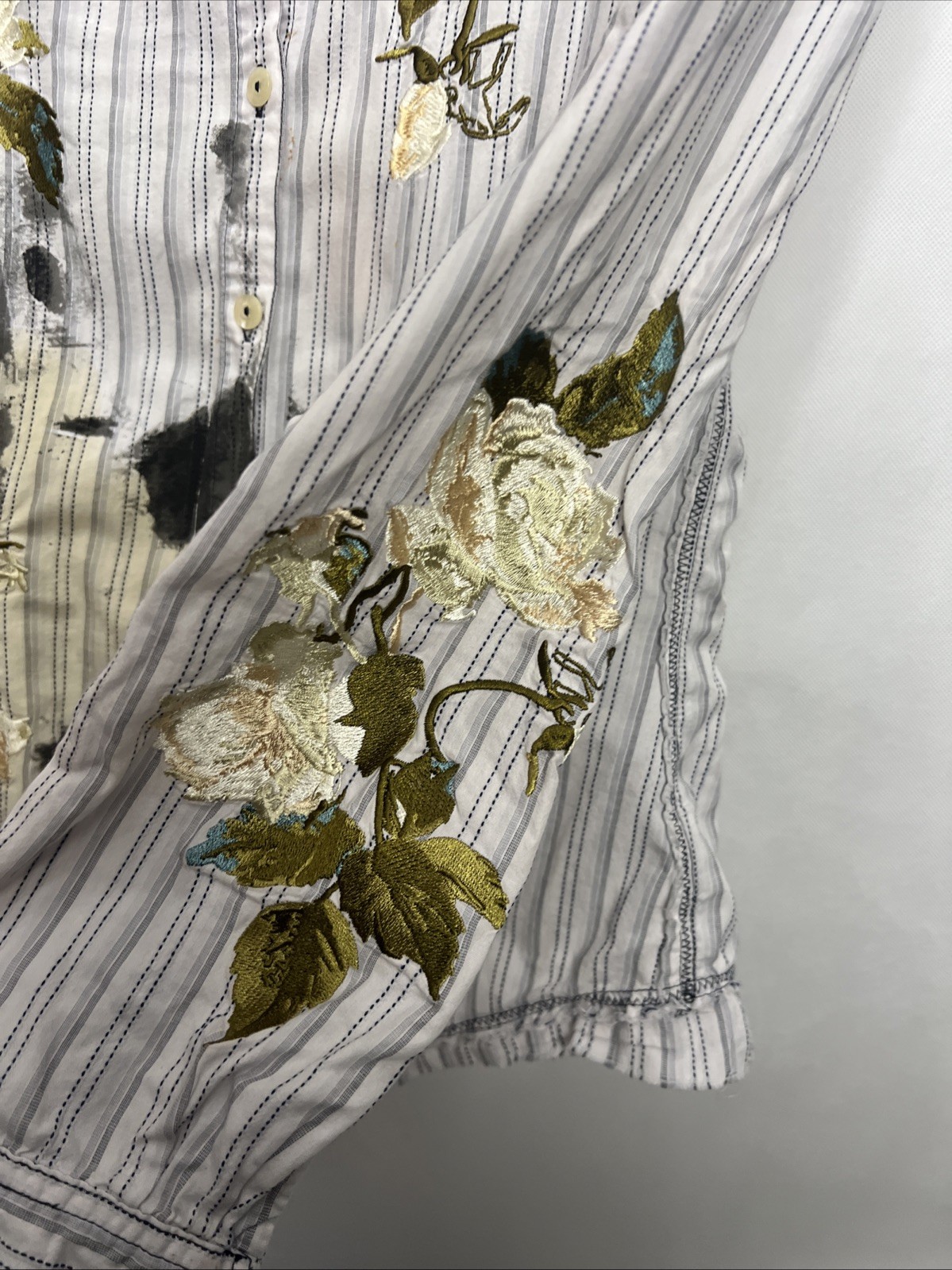 3J Workshop Johnny Was Button Down White Striped … - image 2