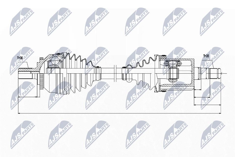 NTY Drive Shaft NPW-VV-045 for Volvo Front Axle Left, 526 mm