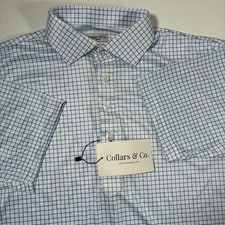 NEW Collars and Co. Dress Polo Shirt Medium White Check Office Career NWT