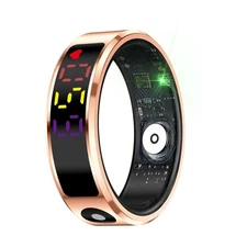 BT Smart Ring Health Tracker Display Screen  Waterproof Fitness Ring Size 9 Gold