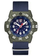 MINT Luminox 3500 Series NAVY SEAL Green w/ Blue Nylon Mens Watch XS.3503.ND
